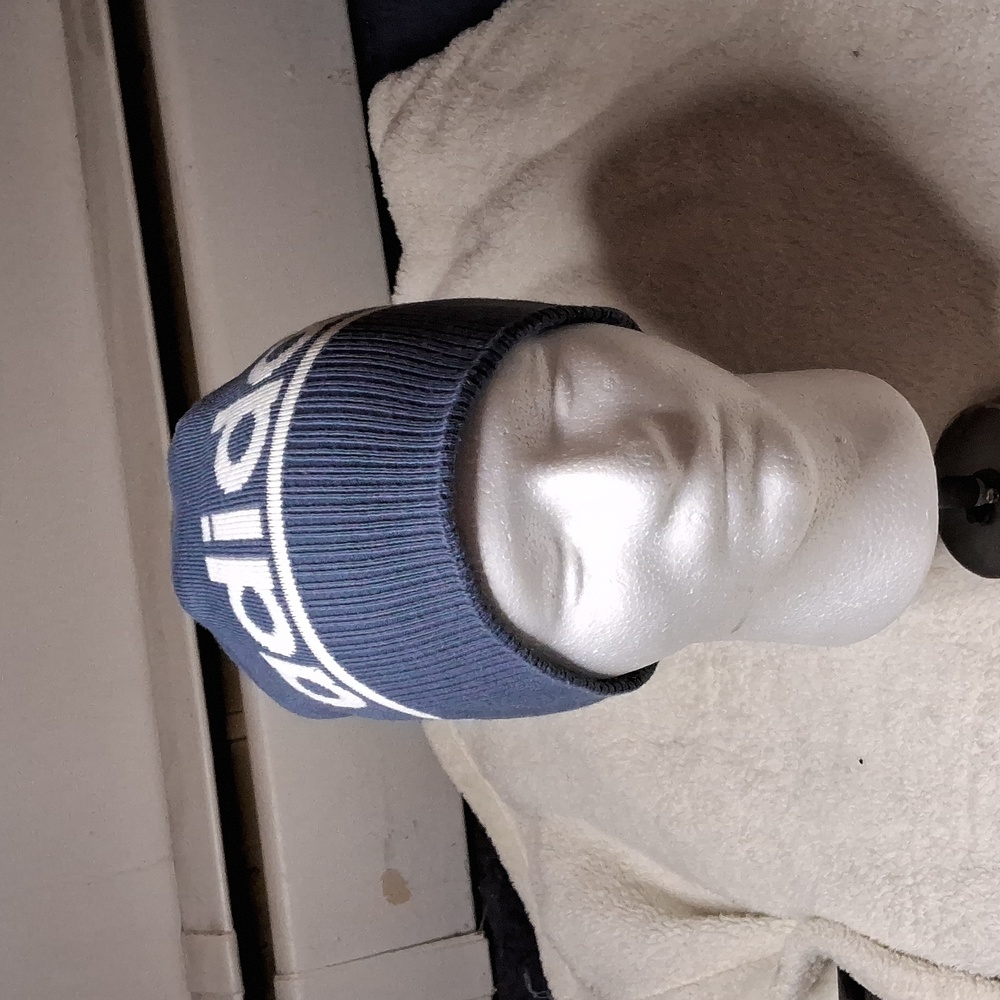 Adidas blue and white beanie hat